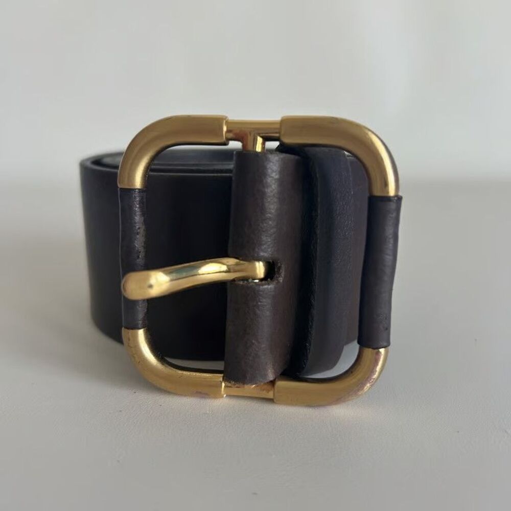 Banana Republic Womens Belt S Dark Brown Genuine Leather Gold Tone Buckle Made